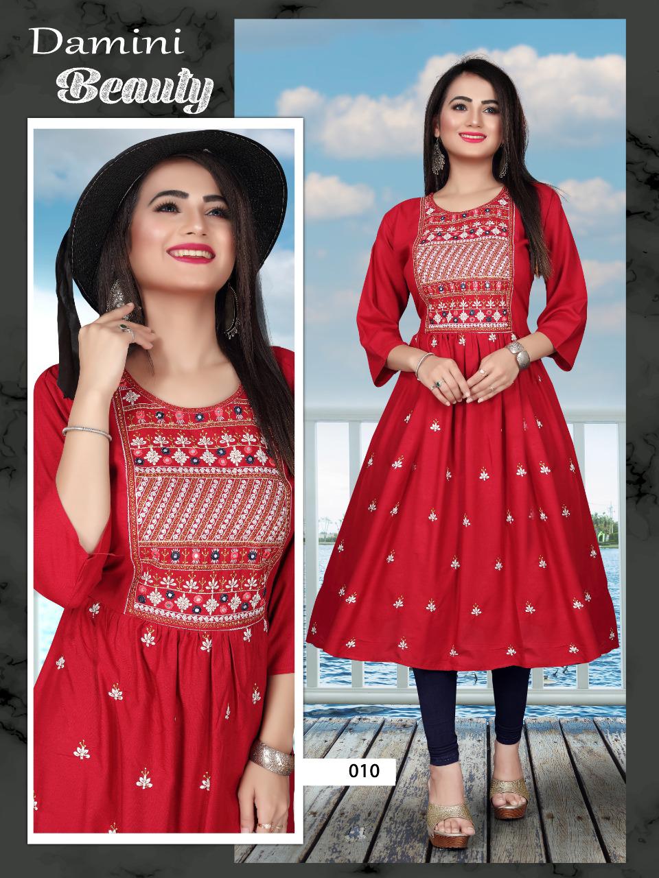 Damini 2 Heavy Rayon Ethnic Wear Embroidery Latest Kurti Collection